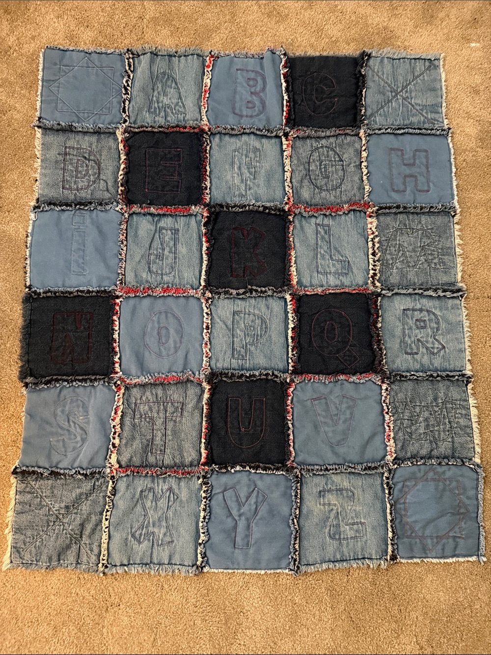 Denim Alphabet Patchwork Throw - Blue